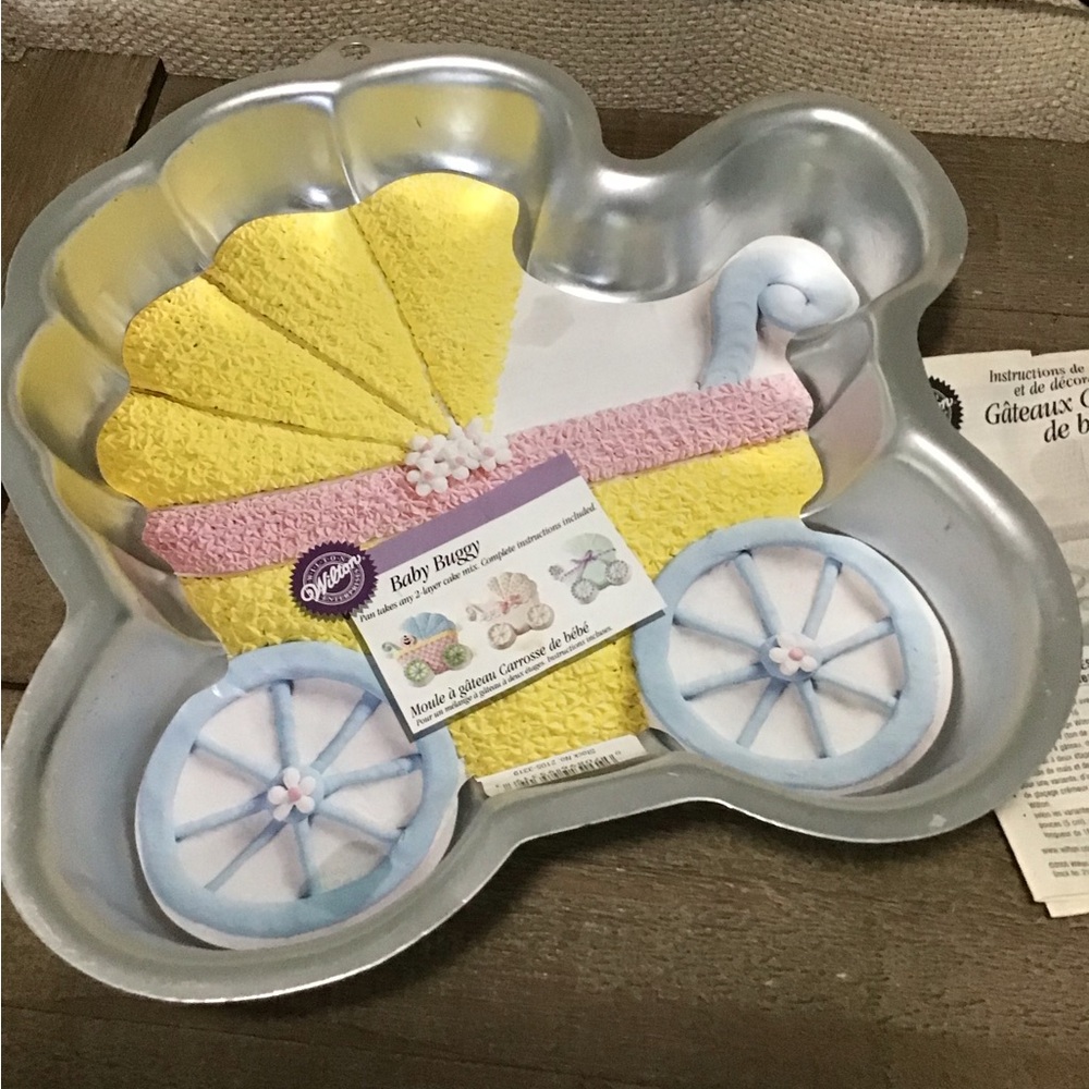 Wilton Baby Buggy Cake Pan in Yellow, Pink, Blue